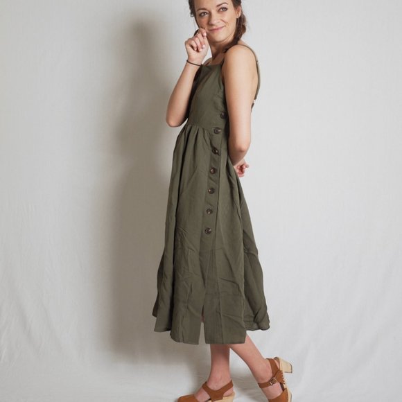 Dreamers Dresses & Skirts - Dreamers Olive Side-Button Dress - Small, Olive